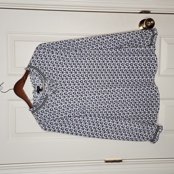 TALBOTS Blue White Birdcage Print Top Size MP - Picture 7 of 11